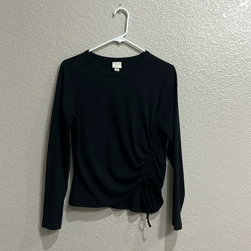 A New Day Black Draw String Top Black Long Sleeve Size Large